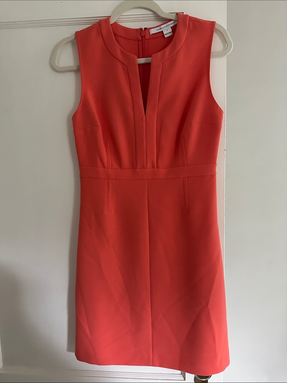 Diane Von Furstenberg Coral-Red Sleeveless Sheath Dress